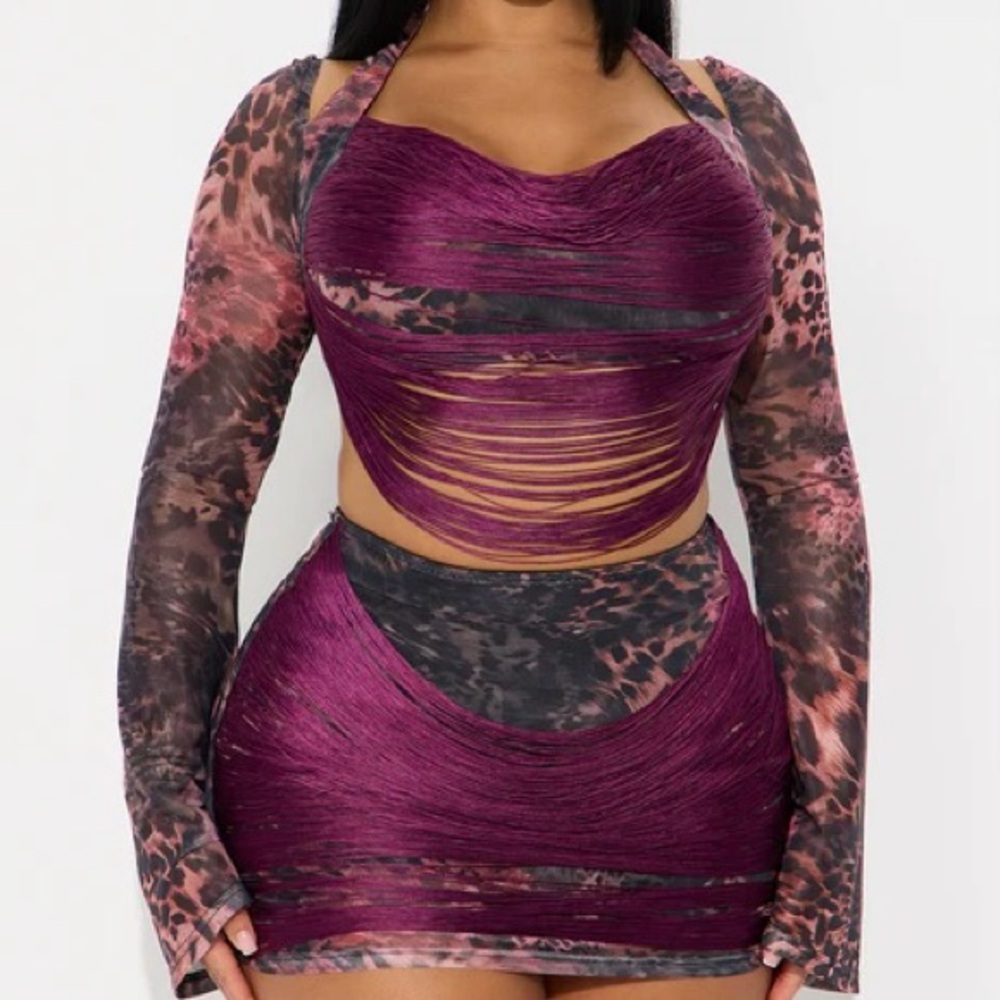 Felicia Fringe Mesh Micro Mini Dress - Purple/Brown - XS
#partyoutfit #Y2K
